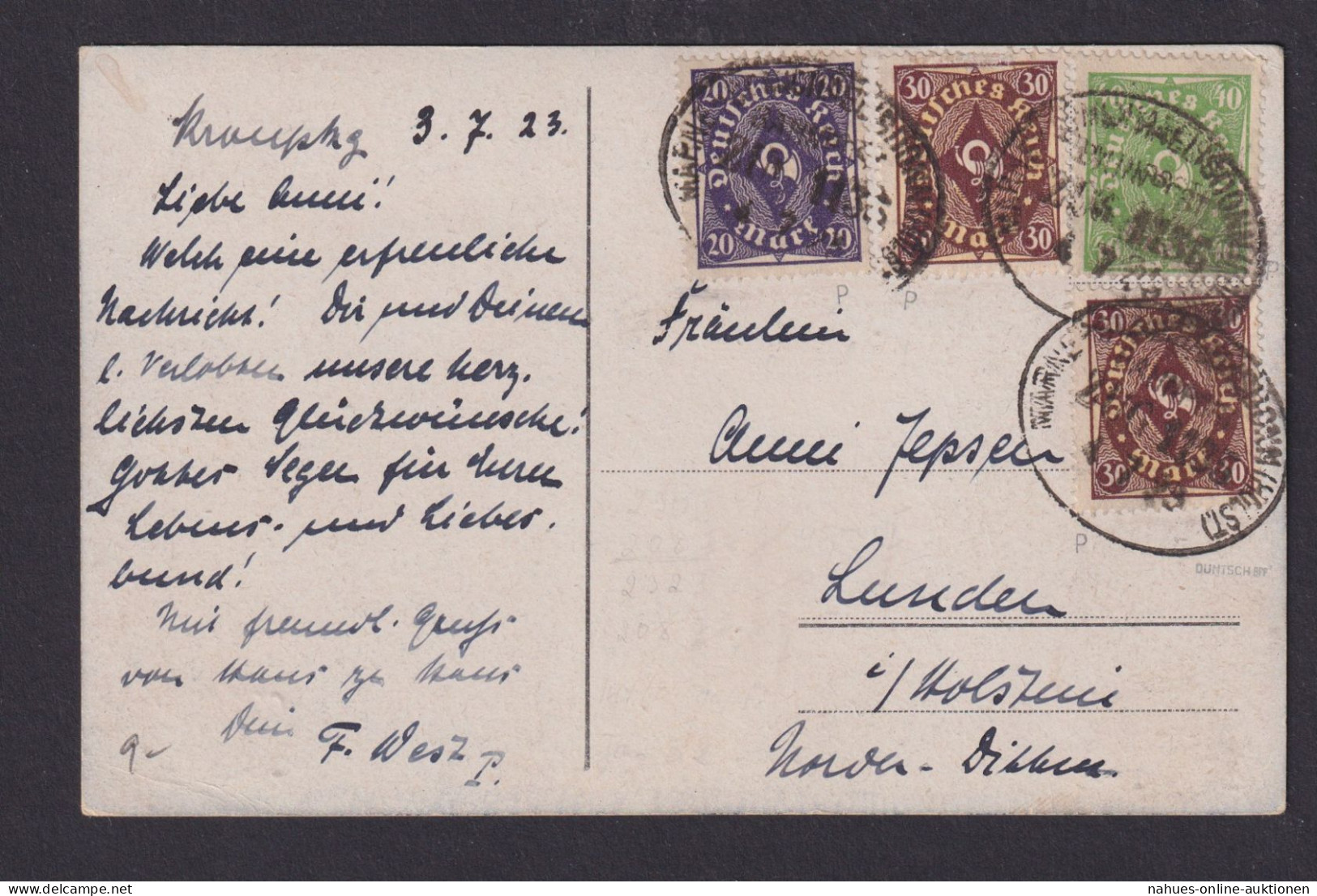 Briefmarken Bahnpost Infla D. Reich Marne ... Künstler Ansichtskarte Allenstein - Ostpreussen