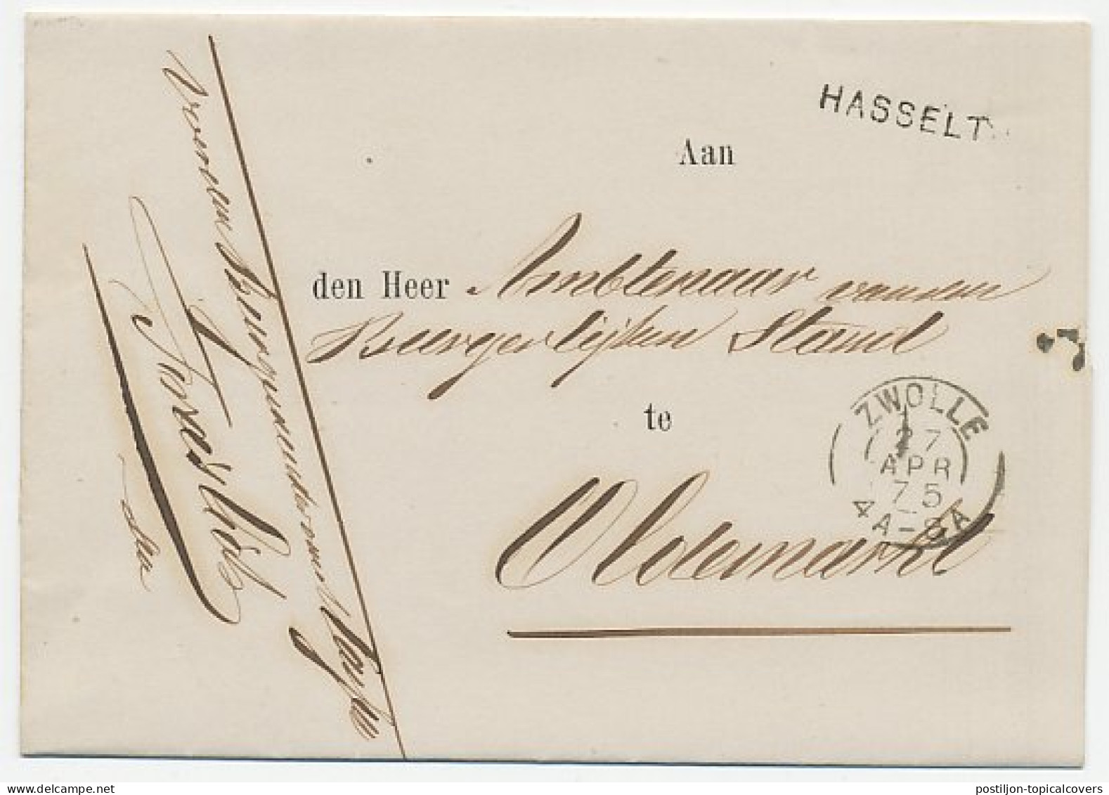 Naamstempel Hasselt 1875 - Brieven En Documenten