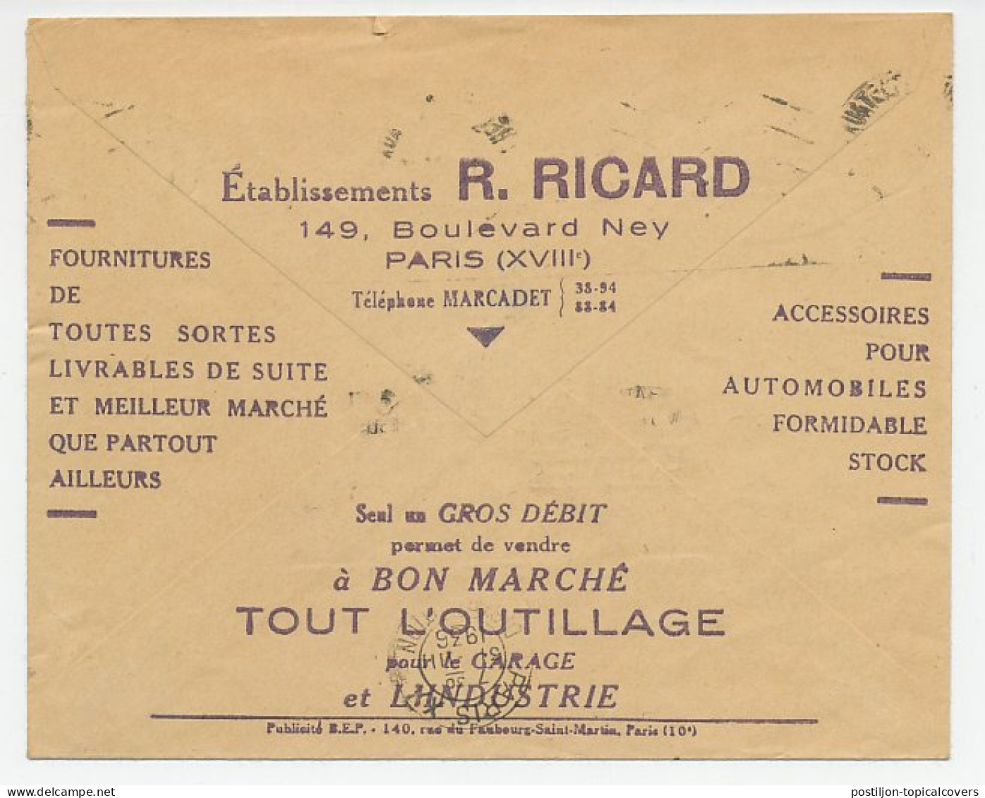 Postal Cheque Cover France 1936 Car Accessories - Coches