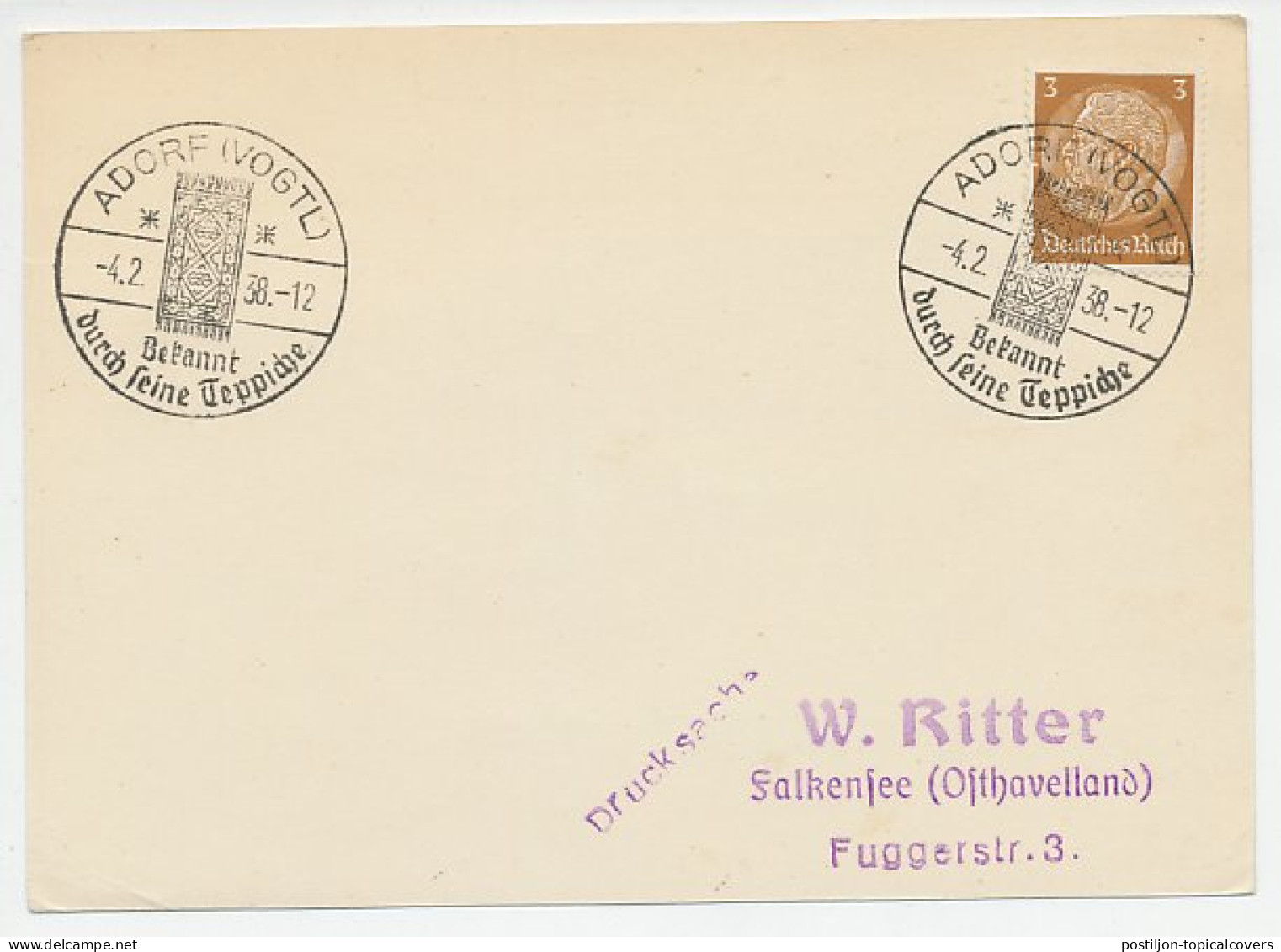 Card / Postmark Deutsches Reich / Germany 1938 Carpet - Ohne Zuordnung