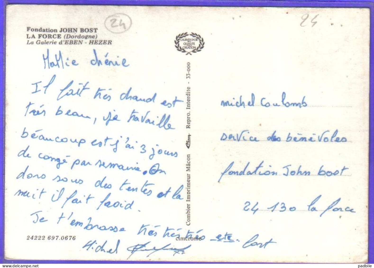 Carte Postale 24. La Force   Fondation John Bost  La Galerie D'Eben Hezer  Très Beau Plan - Andere & Zonder Classificatie