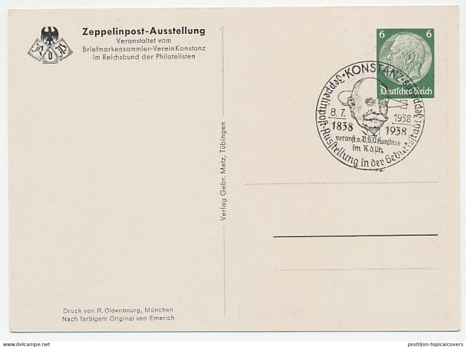 Postal Stationery Germany 1938 Zeppelin Mail Exhibition Konstanz - Other & Unclassified