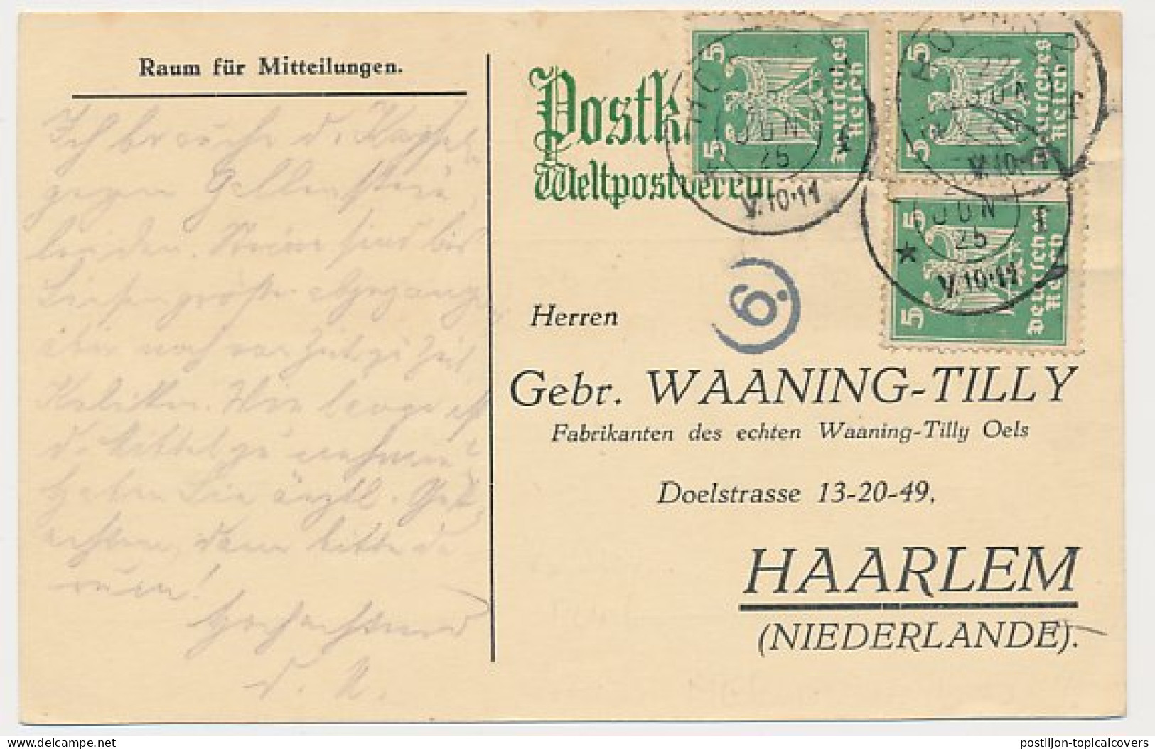 Firma Briefkaart Haarlem 1925 - Haarlemmer Olie - Non Classés