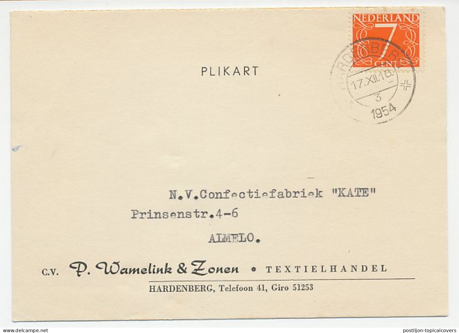 Firma Briefkaart Hardenberg 1954 - Textiel - Zonder Classificatie
