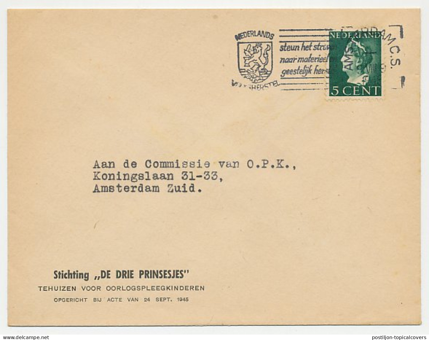 Envelop Amsterdam 1946 - Oorlogspleegkinderen - Non Classés