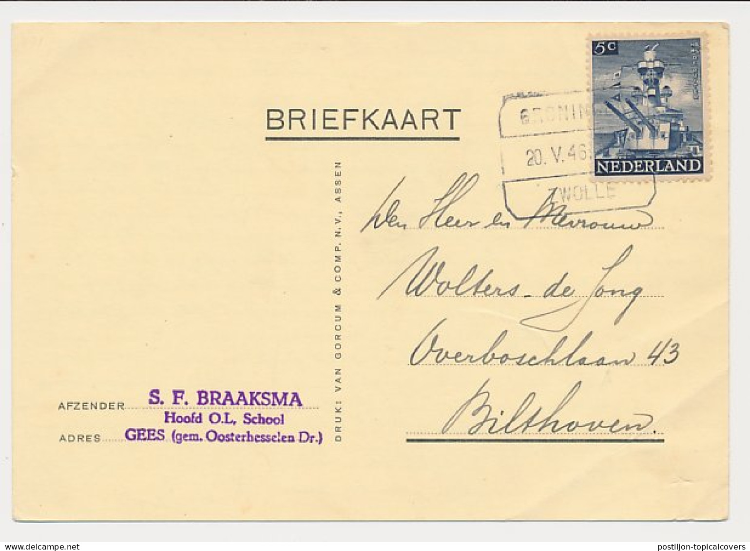 Treinblokstempel : Groningen - Zwolle 1946 - Unclassified