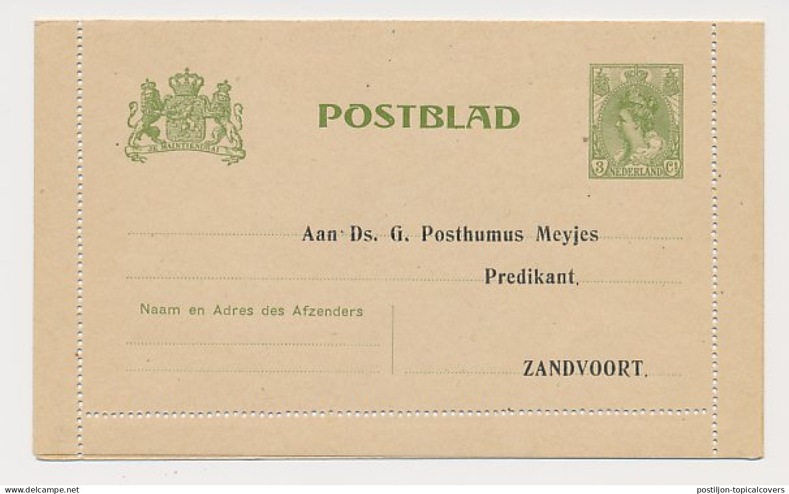 Postblad G. 11 Particulier Bedrukt Zandvoort - Postwaardestukken