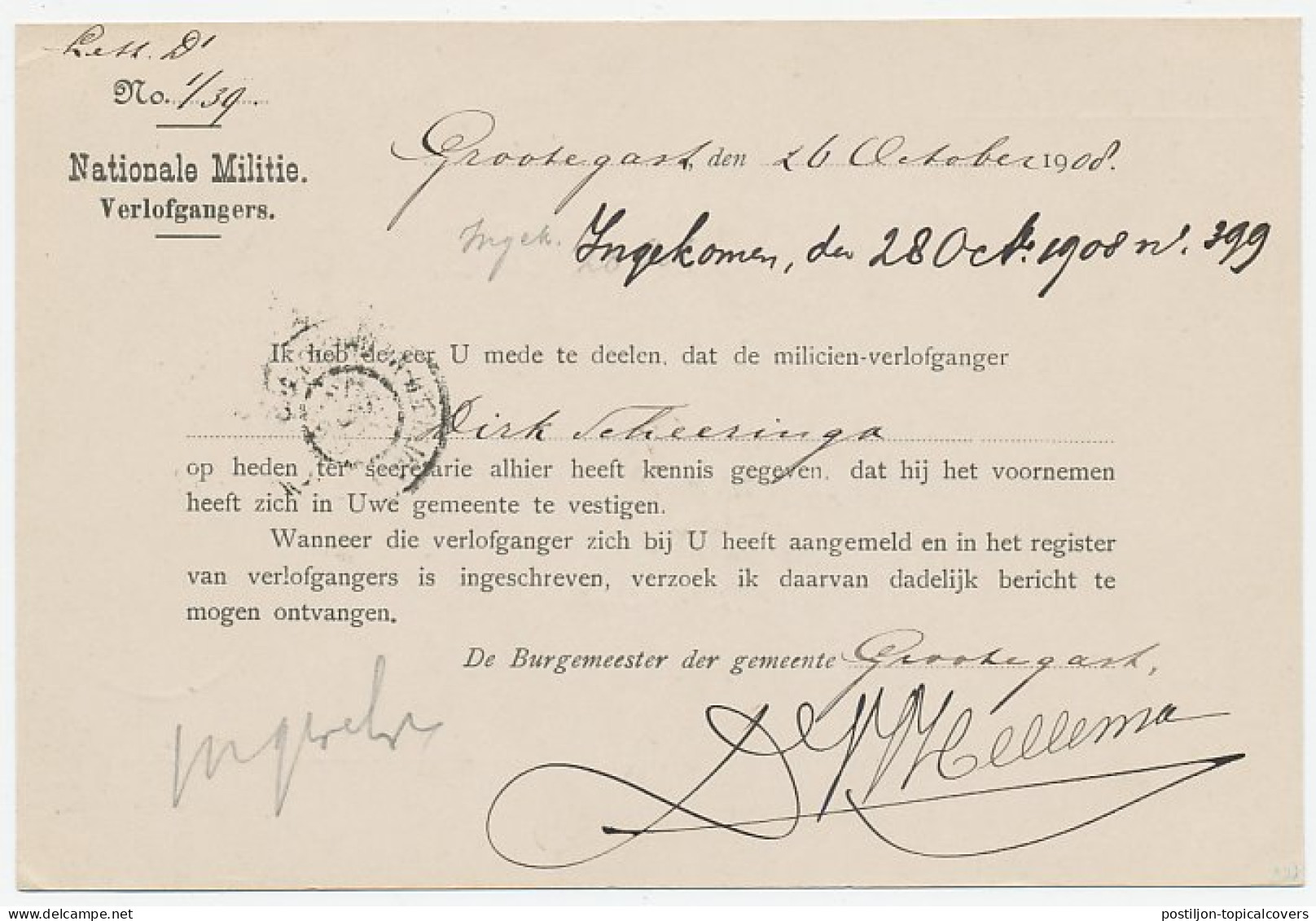 Grootrondstempel Grootegast 1908 - Unclassified