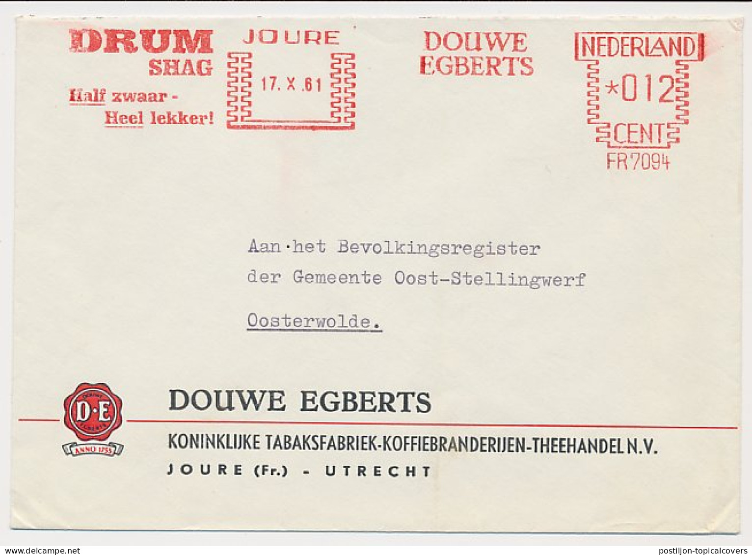 Meter Cover Netherlands 1961 Tobacco - Drum Shag - Douwe Egberts - Joure - Tabac