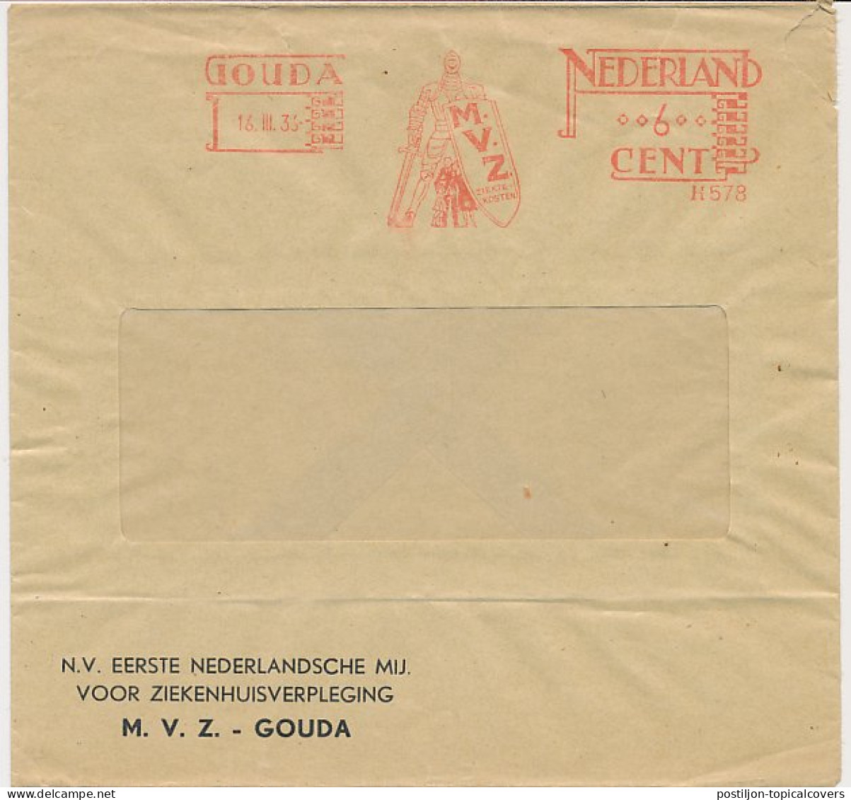 Meter Cover Netherlands 1936 Knight - Insurance Company - Gouda - Militares