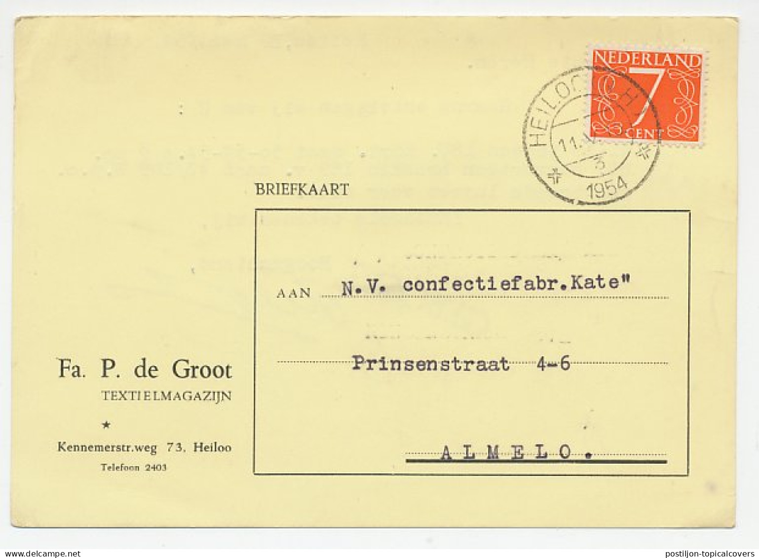 Firma Briefkaart Heiloo 1954 - Textiel - Unclassified