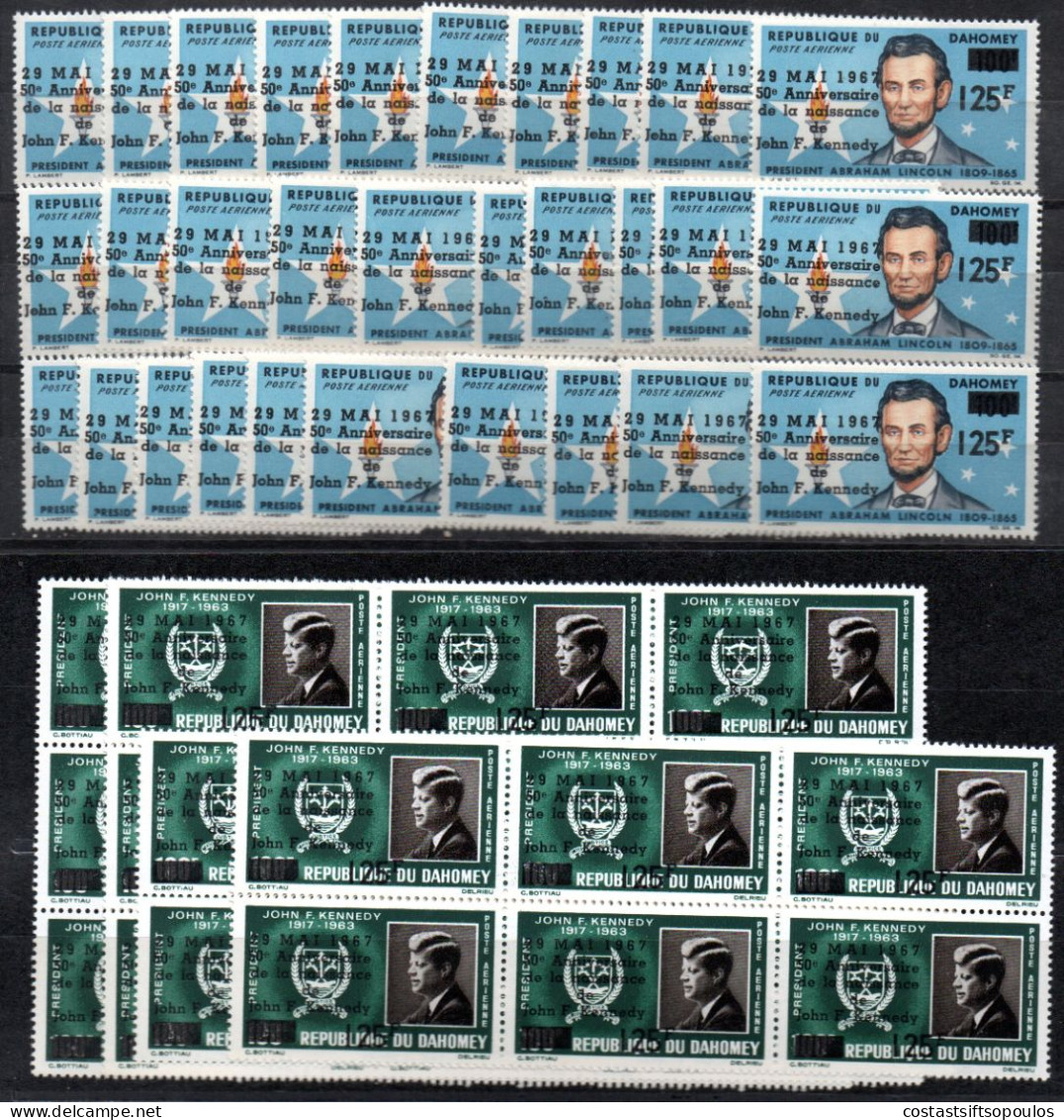 3092.DAHOMEY 1967 KENNEDY SURCHARGES,LINCOLN MNH X 30 SETS - Benin - Dahomey (1960-...)