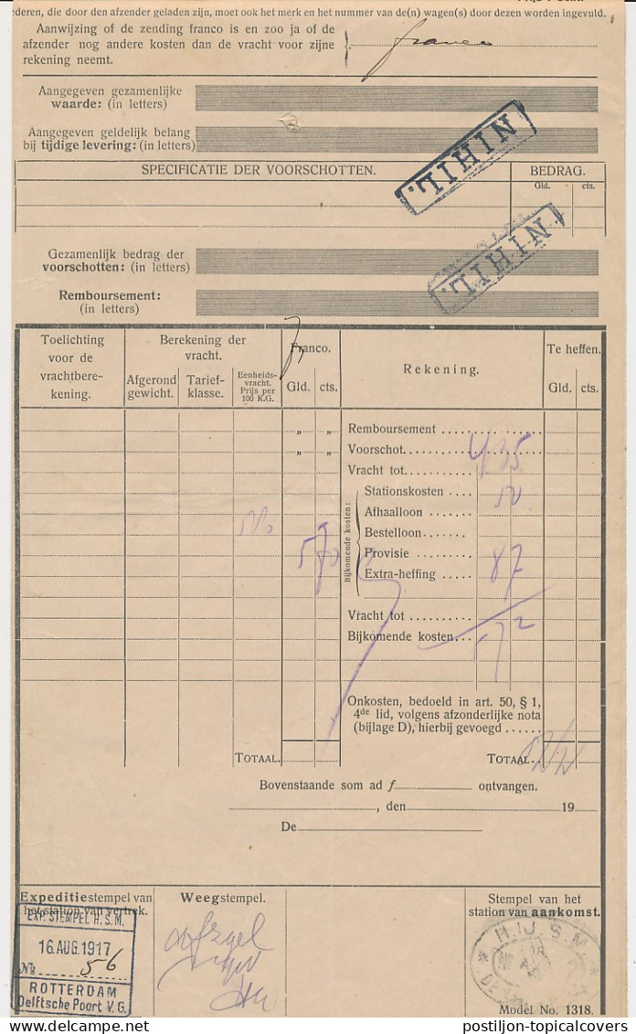 Vrachtbrief H.IJ.S.M. Rotterdam - Den Haag 1917 - Unclassified