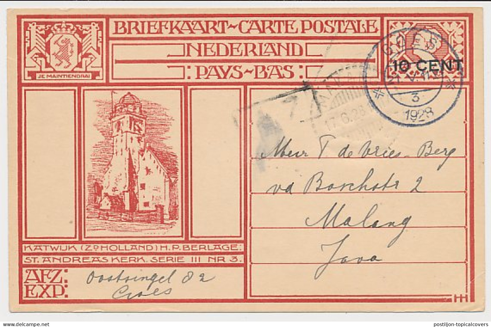 Briefkaart G. 214 F ( Katwijk ) Goes - Nederlandsch Indie 1928 - Postwaardestukken