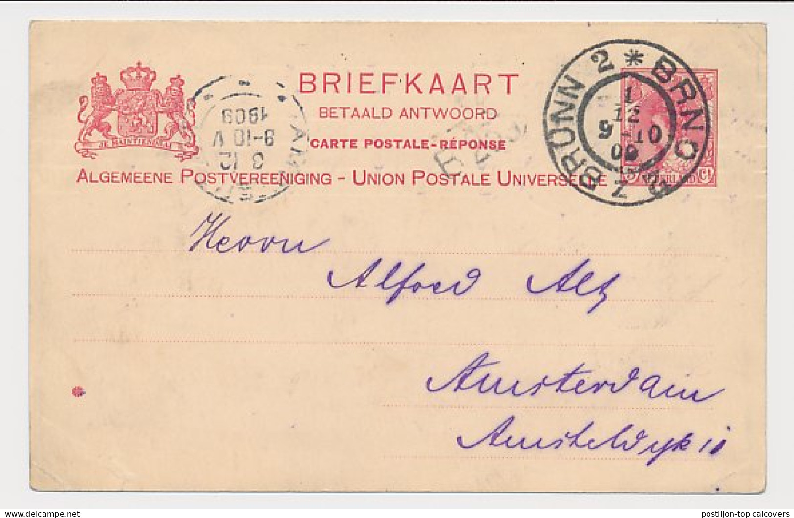 Briefkaart G. 77 Z-1 A-krt. Brno Tsjechie - Amsterdam 1909 - Entiers Postaux