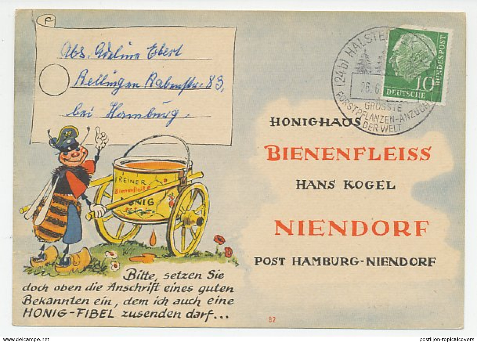 Illustrated Card Germany 1958 Bee - Honey  - Sonstige & Ohne Zuordnung