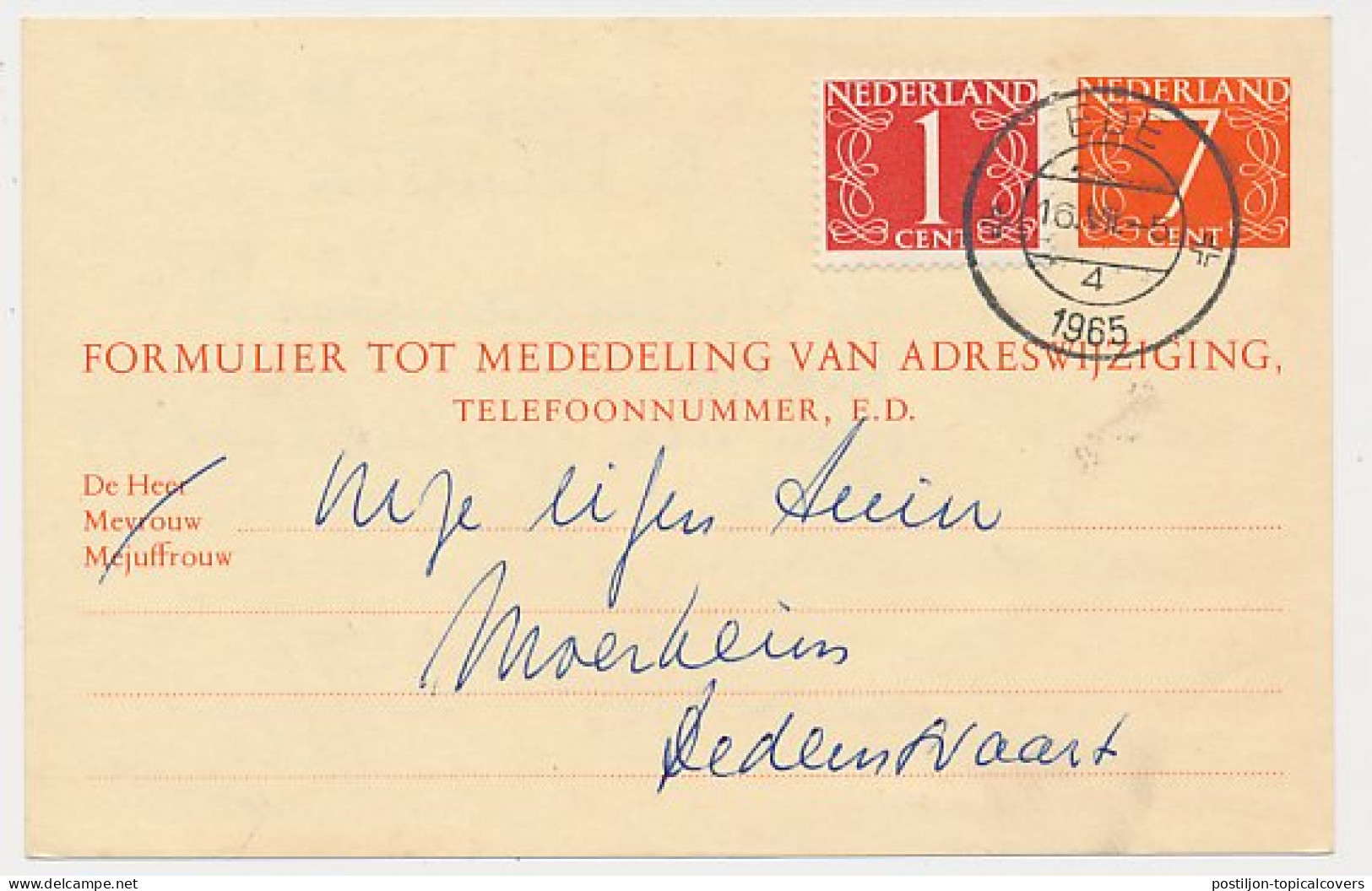 Verhuiskaart G. 30 Ede - Dedemsvaart 1965 - Postal Stationery