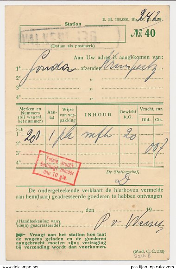 Spoorwegbriefkaart G. NS216 F - Valkenburg - Hulsberg 1929 - Postwaardestukken