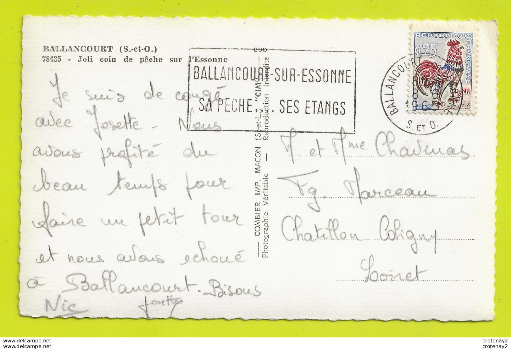 91 BALLANCOURT Joli Coin De Pêche Sur L'Essonne Pêcheur à La Ligne VOIR DOS Et Flamme En 1965 - Ballancourt Sur Essonne