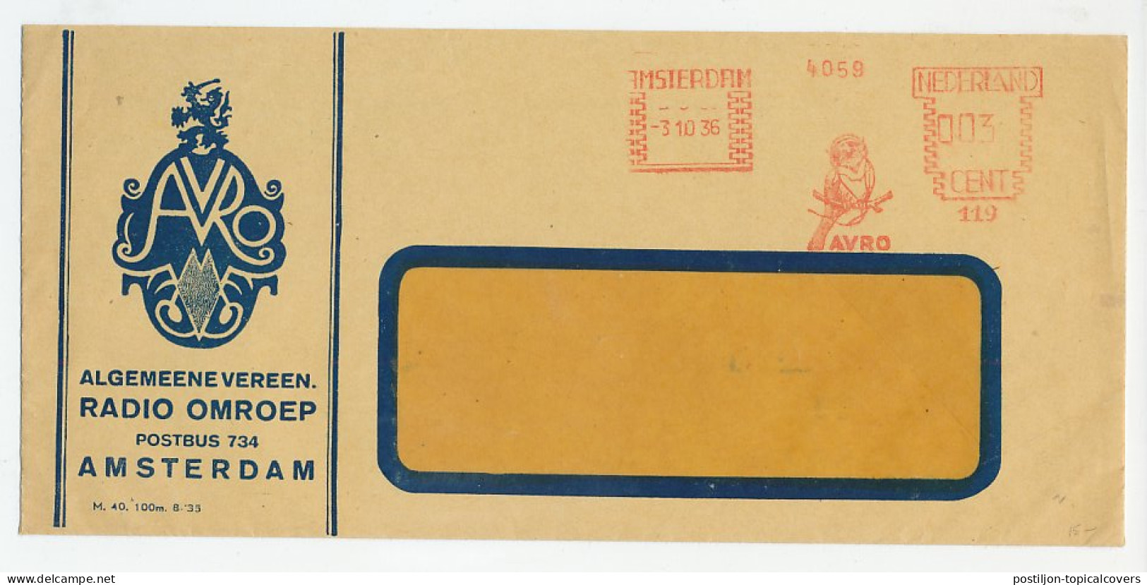 Envelop Amsterdam 1936 - AVRO Radio Omroep / Vogel - Unclassified