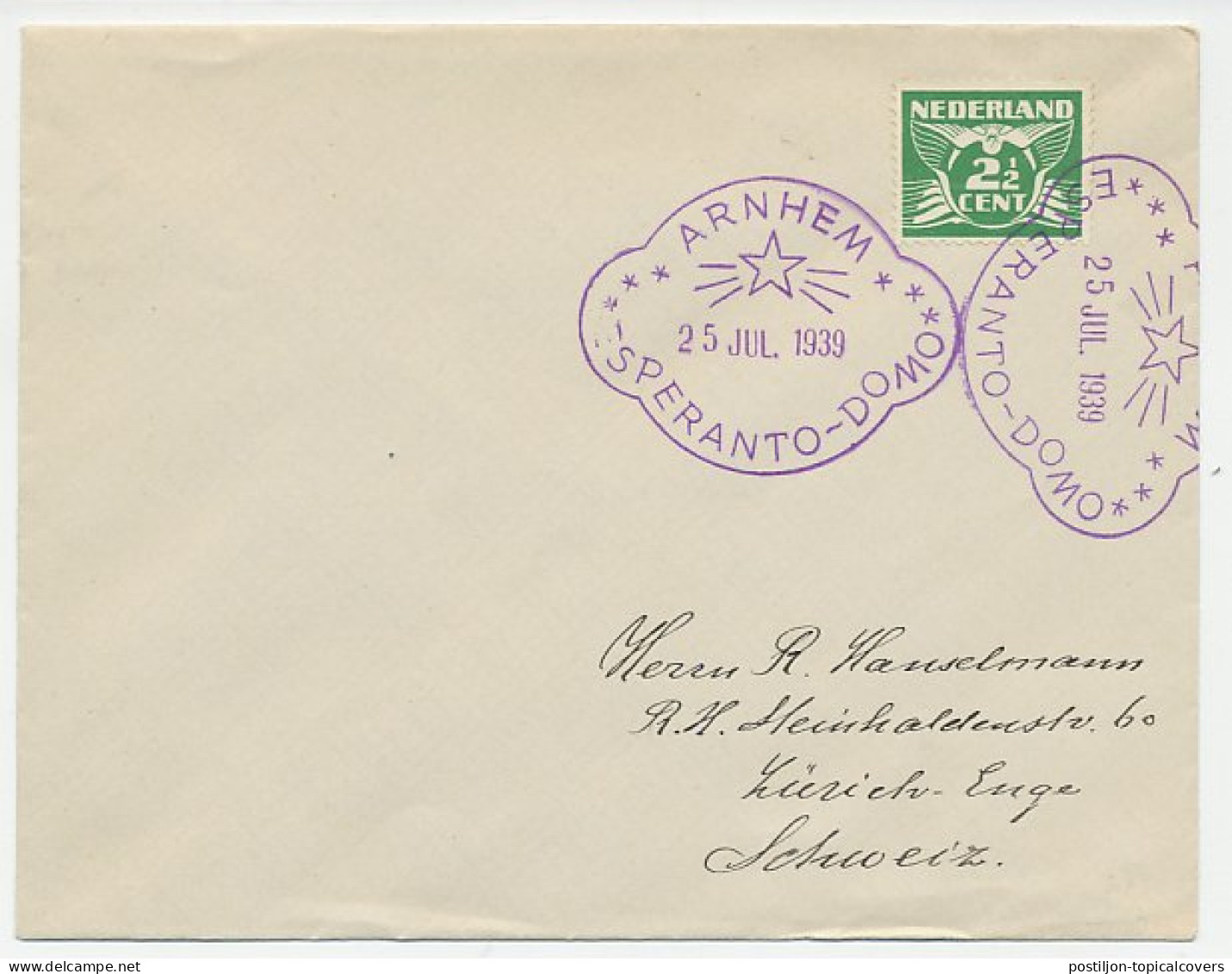 Cover / Postmark Netherlands 1939 Esperanto Domo Arnhem  - Esperanto