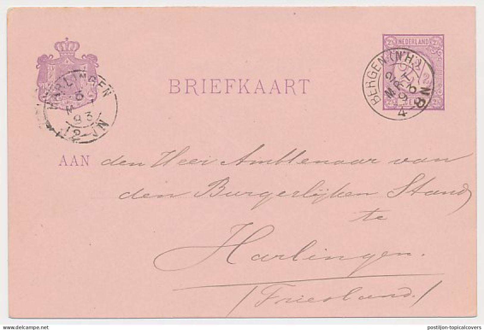 Kleinrondstempel Bergen (N:H:) 1893 - Non Classés