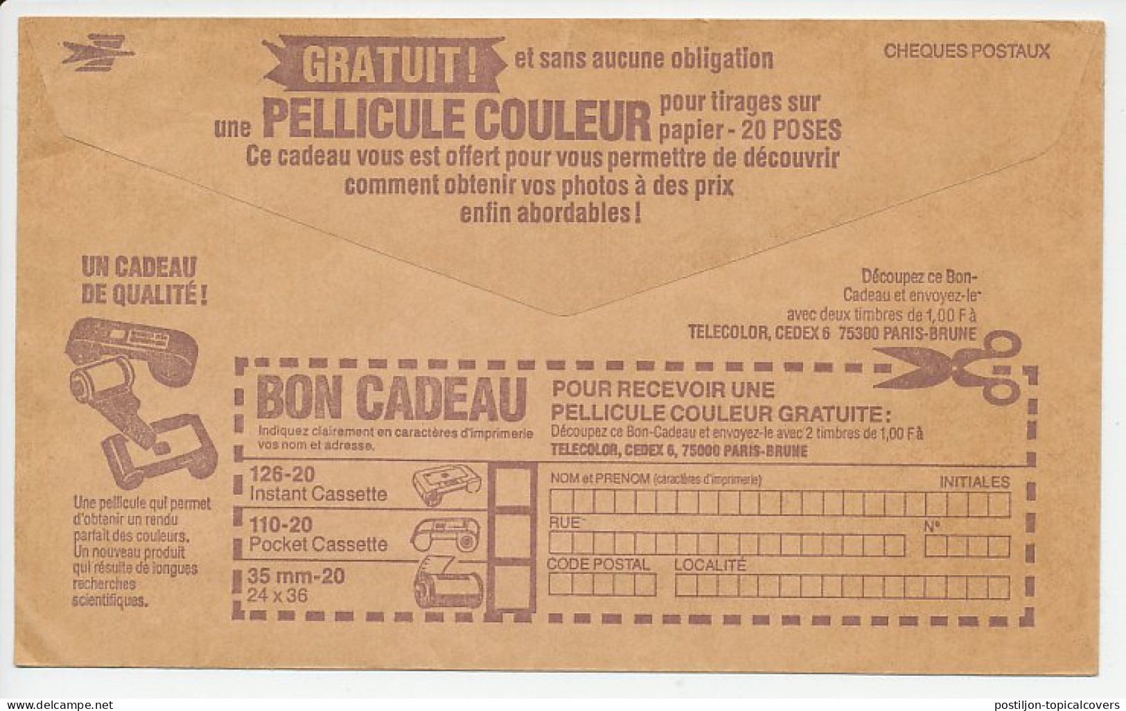 Postal Cheque Cover France Photographic Film - Photography