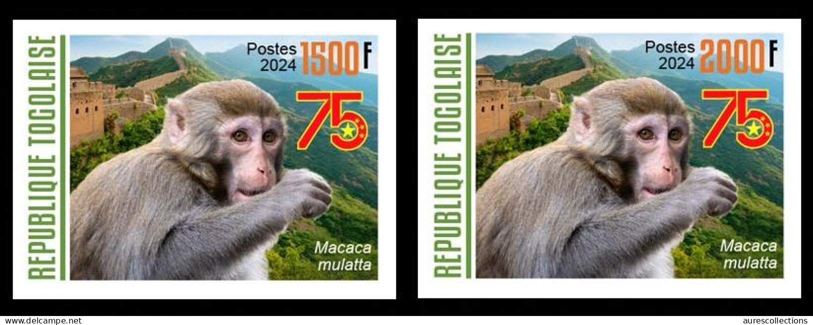 TOGO 2024 SET 2V IMPERF - CHINA 75TH ANNIVERSARY - MONKEY MONKEYS APE APES PRIMATES SINGE SINGES - MNH - Monkeys