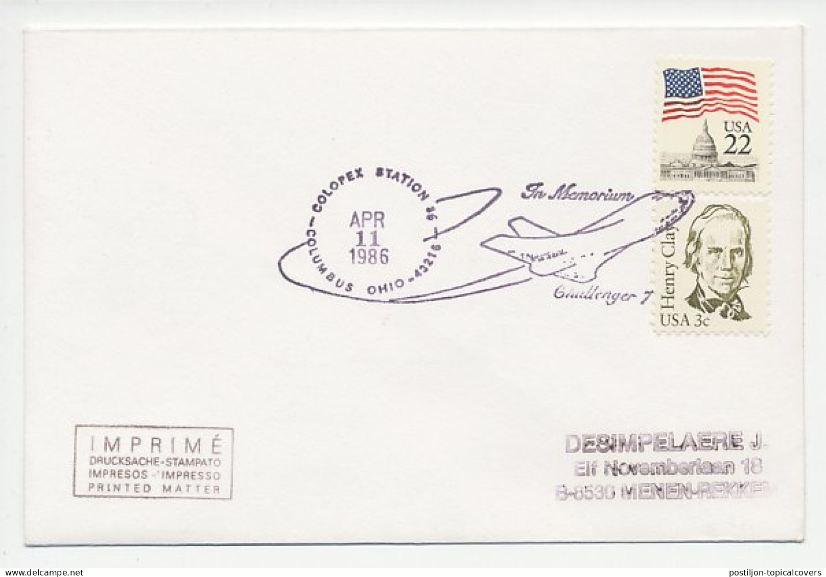 Cover / Postmark USA 1986 Space Shuttle - Challenger 1 - Sterrenkunde