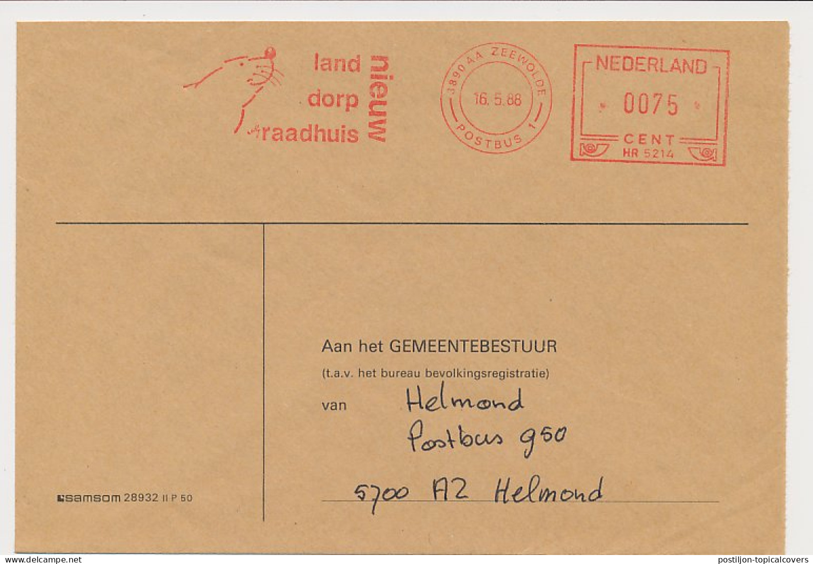 Meter Cover Netherlands 1988 Seal - Sea Lion - Zeewolde - Other & Unclassified