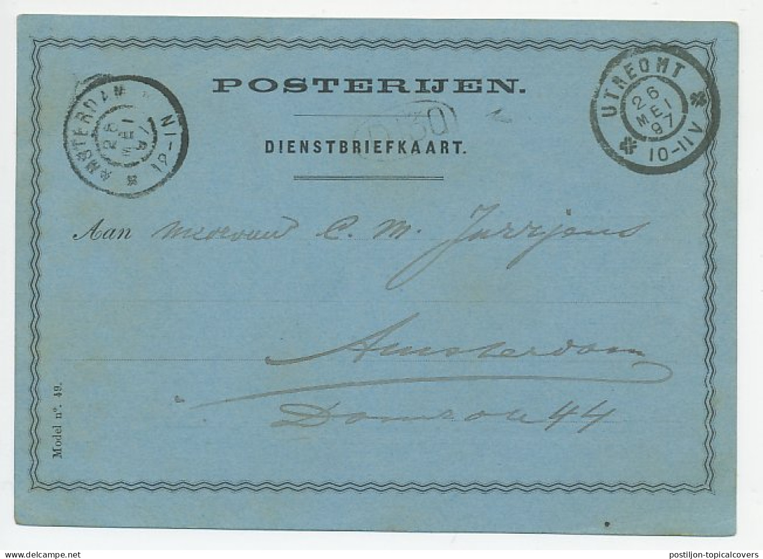 Dienst Posterijen Utrecht 1897 - Drukwerk Bevattende Schrift - Unclassified