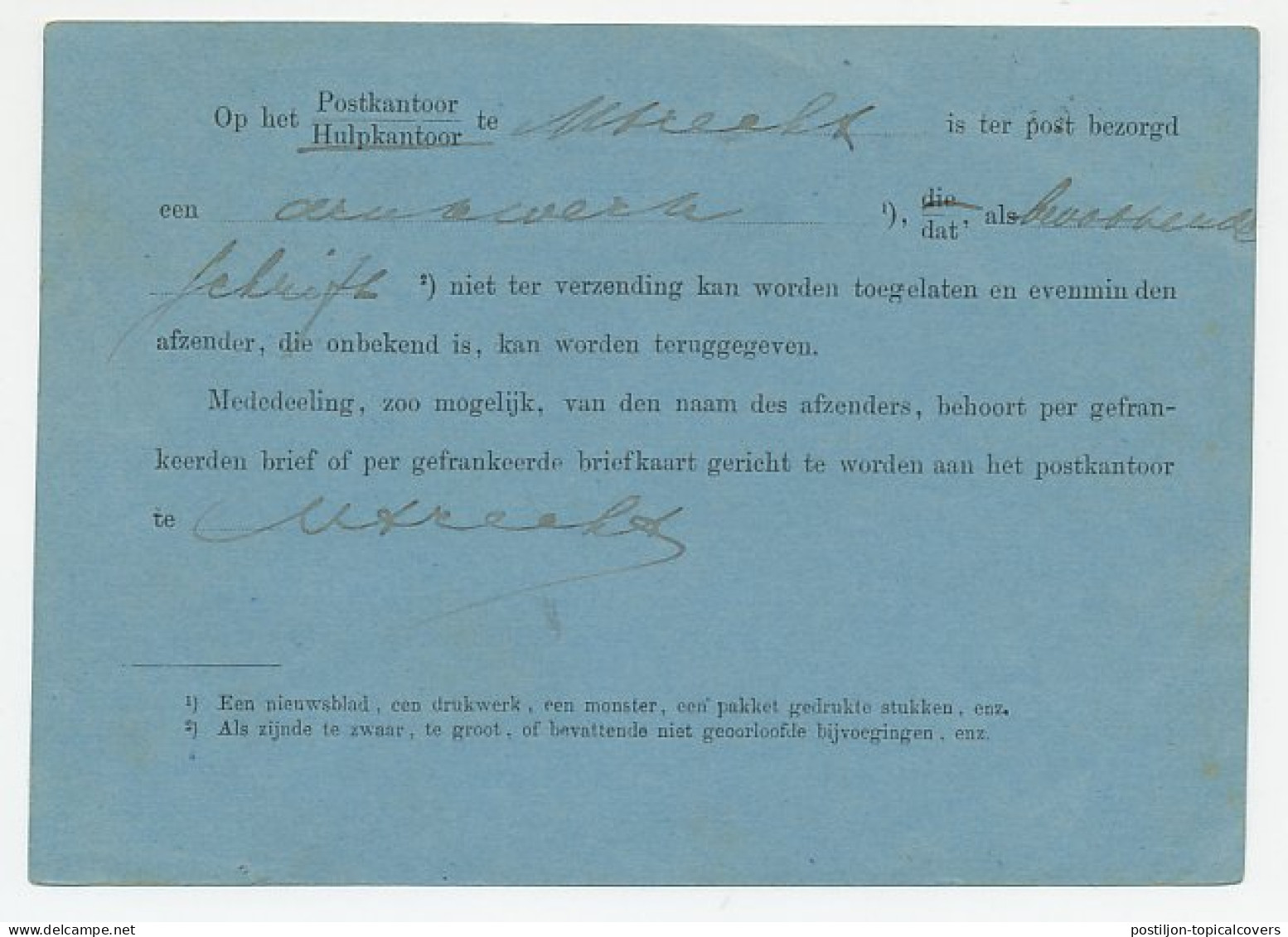 Dienst Posterijen Utrecht 1897 - Drukwerk Bevattende Schrift - Unclassified