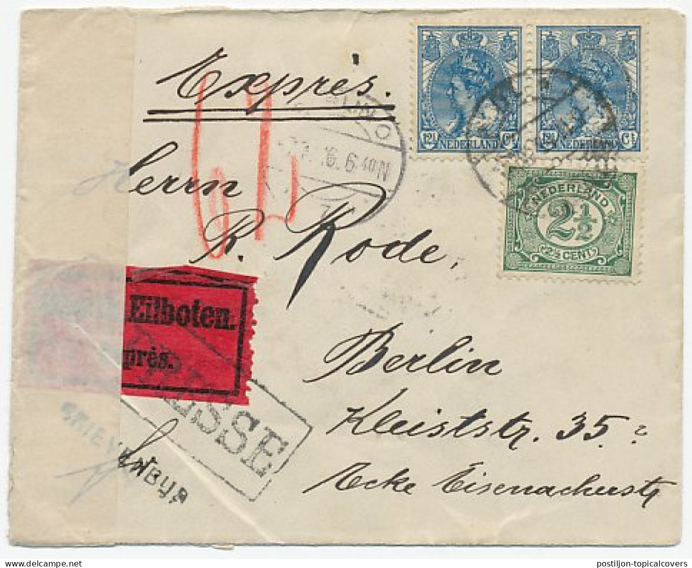 Em. Bontkraag Expresse Rotterdam - Duitsland 1916 - Censuur - Zonder Classificatie