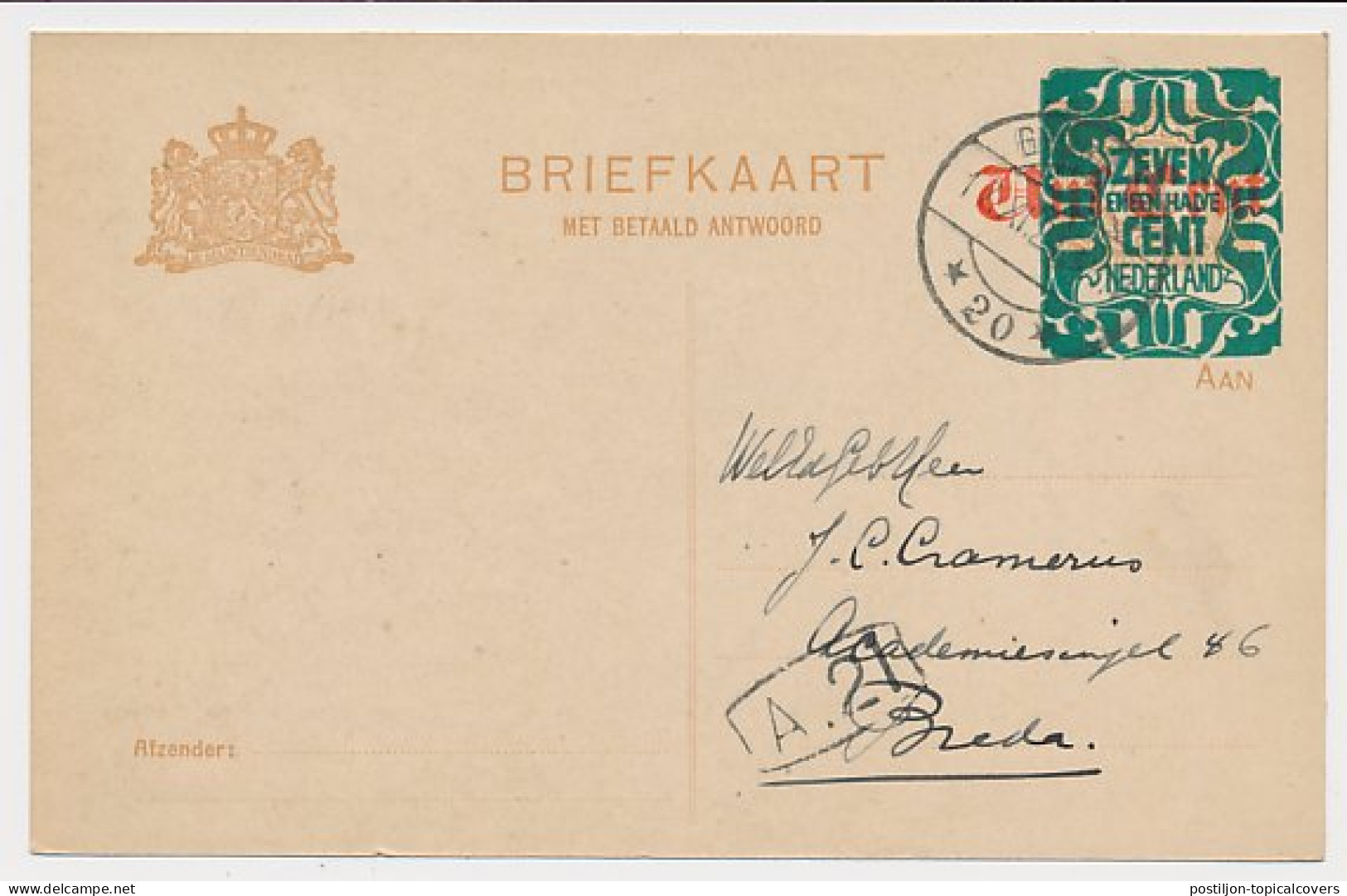 Briefkaart G. 177 I A-krt. Haarlem - Leiden 1922 - Postal Stationery