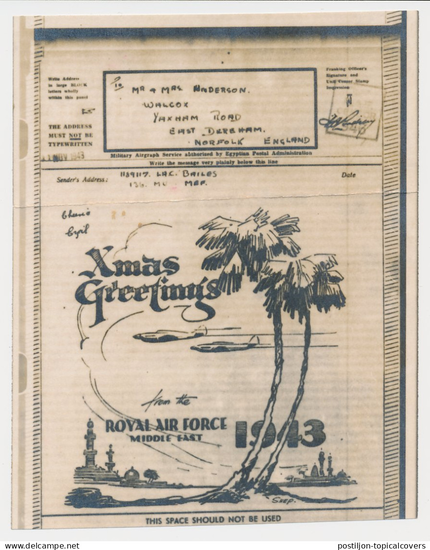 Airgraph To GB / UK 1943 ( With Envelope ) Middle East Forces - Royal Air Force - R.A.F. - Mosque - Palm - Altri & Non Classificati