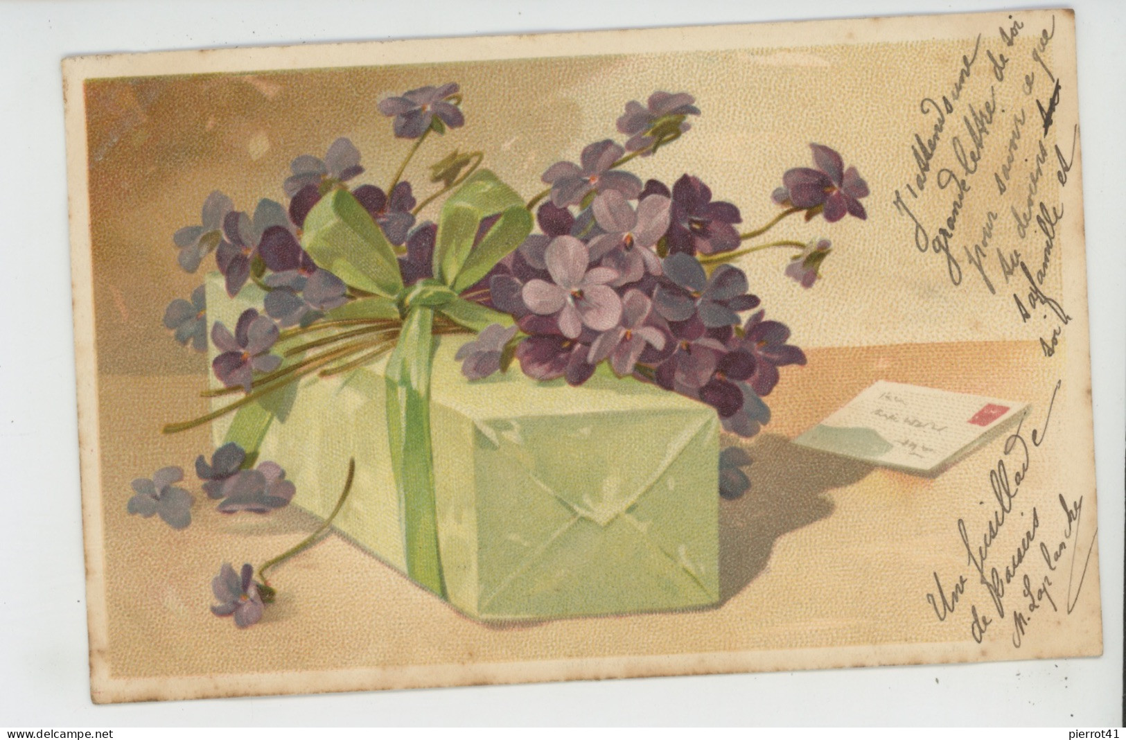 FLEURS - Jolie Carte Fantaisie Fleurs Violettes Et Paquet Cadeau  - S.468 - Blumen