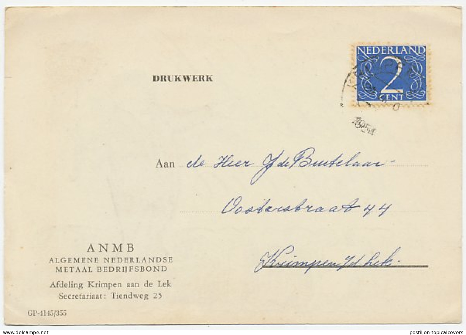 Briefkaart Krimpen Aan De Lek 1954 - ANMB - Metaal - Ohne Zuordnung