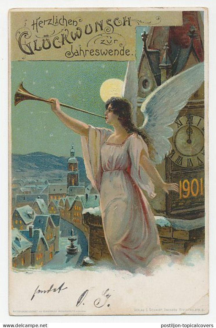 Postal Stationery Germany 1900 New Year - Clock - Angel - Christmas