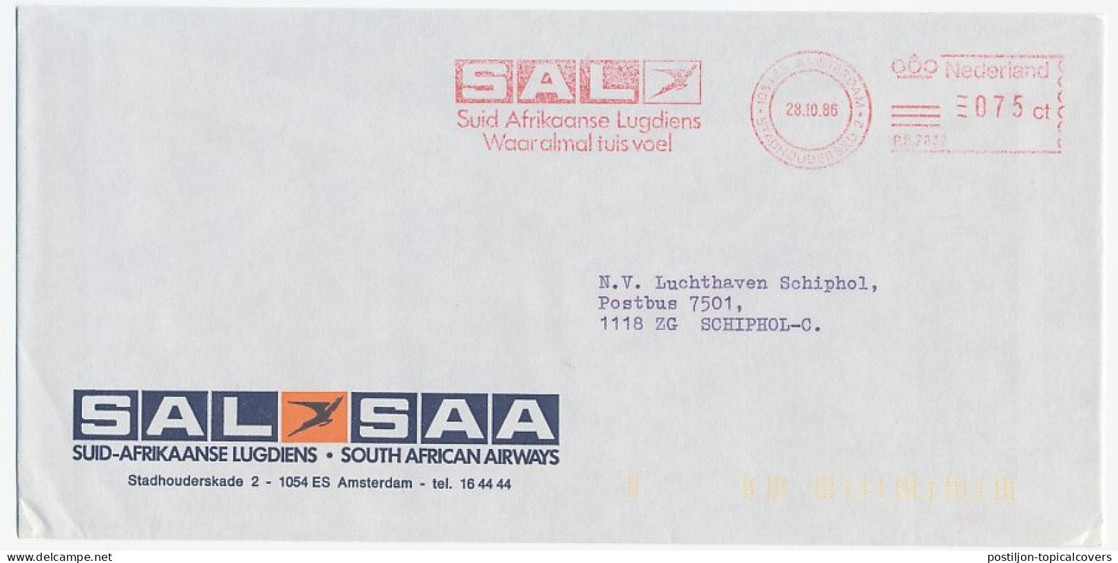 Meter Cover Netherlands 1986 SAL - South African Airways - Airplanes