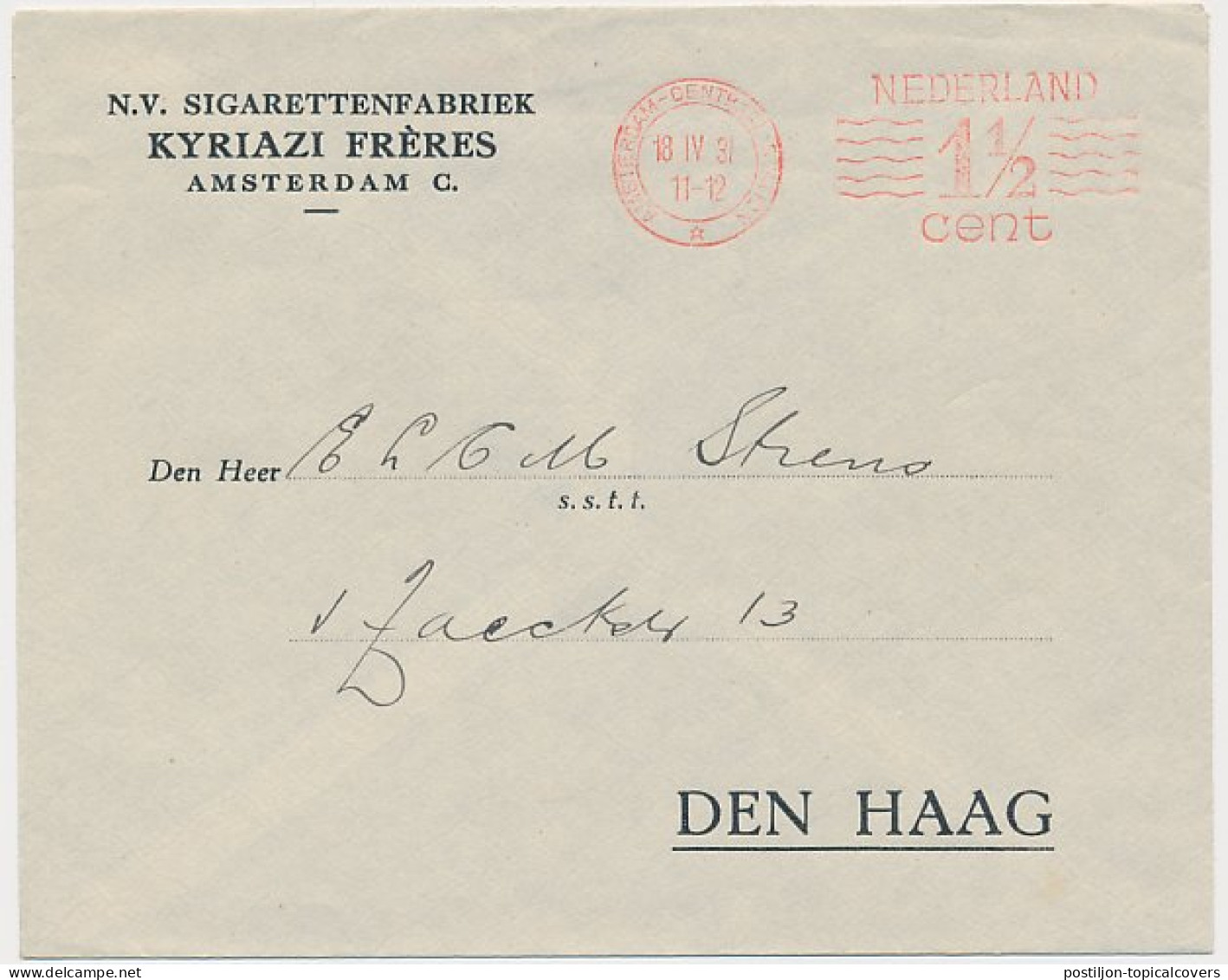 Firma Envelop Amsterdam 1931 - Sigarettenfabriek  - Non Classificati