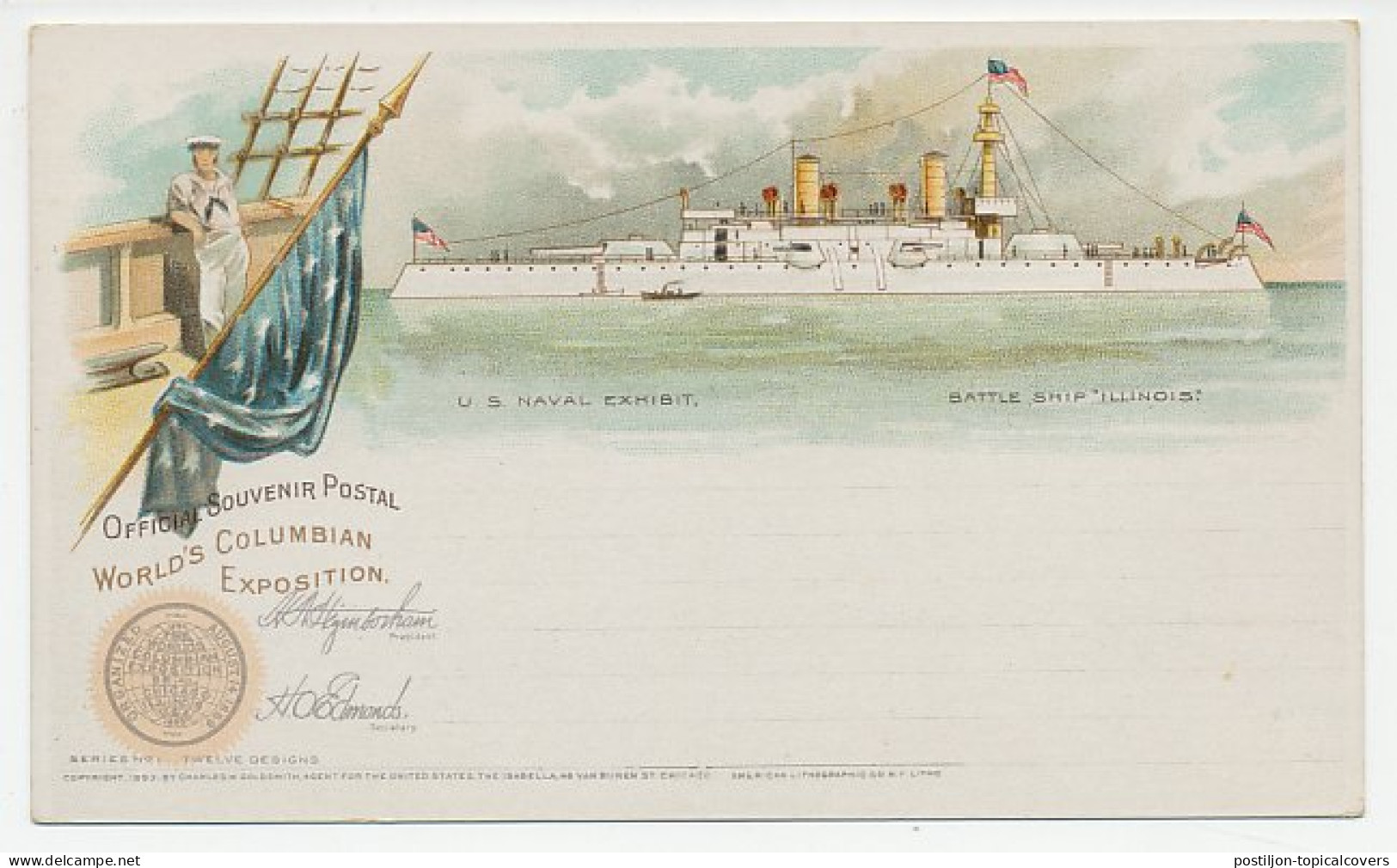 Postal Stationery USA 1893 World S Columbian Exposition - Battle Ship Illinois - US Naval - Militares