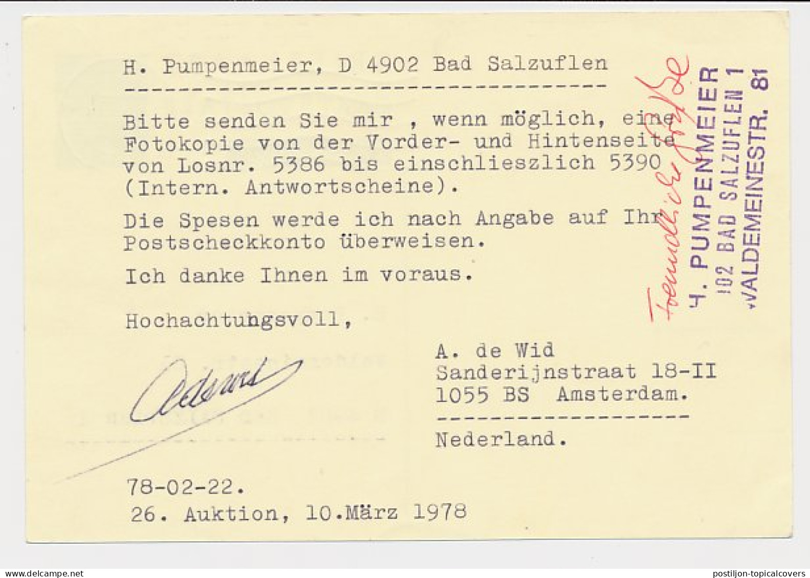 Briefkaart G. 353 Amsterdam - Salzuflen Duitsland 1978 - Material Postal