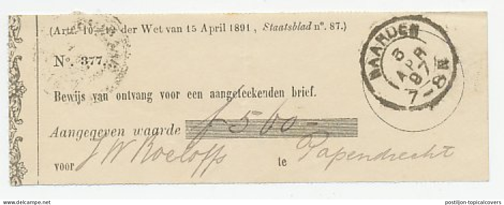 Naarden 1897 - Ontvangbewijs Aangetekende Zending - Unclassified