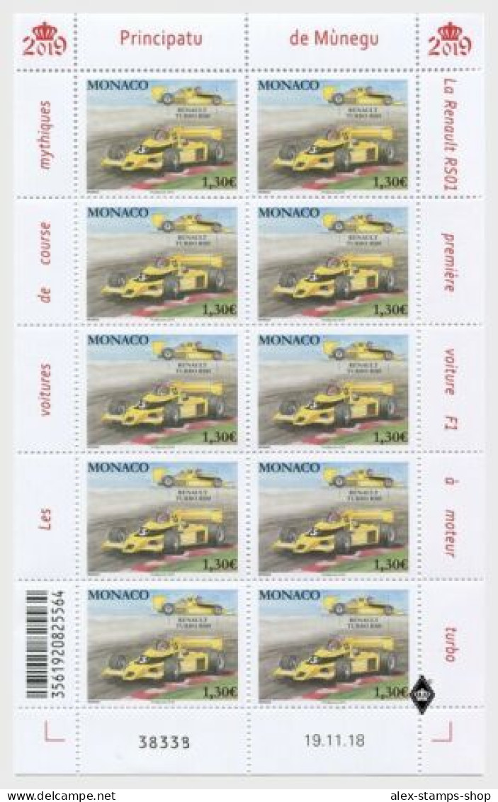 MONACO 2019 LEGENDARY RACE CARS RENAULT TURBO RS01 SHEET - FOGLIETTO AUTO CORSA - Neufs