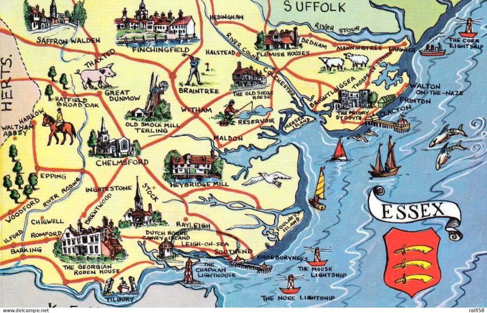 1 Map Of England * 1 Ansichtskarte Mit Der Landkarte Der Grafschaft Essex * - Cartes Géographiques