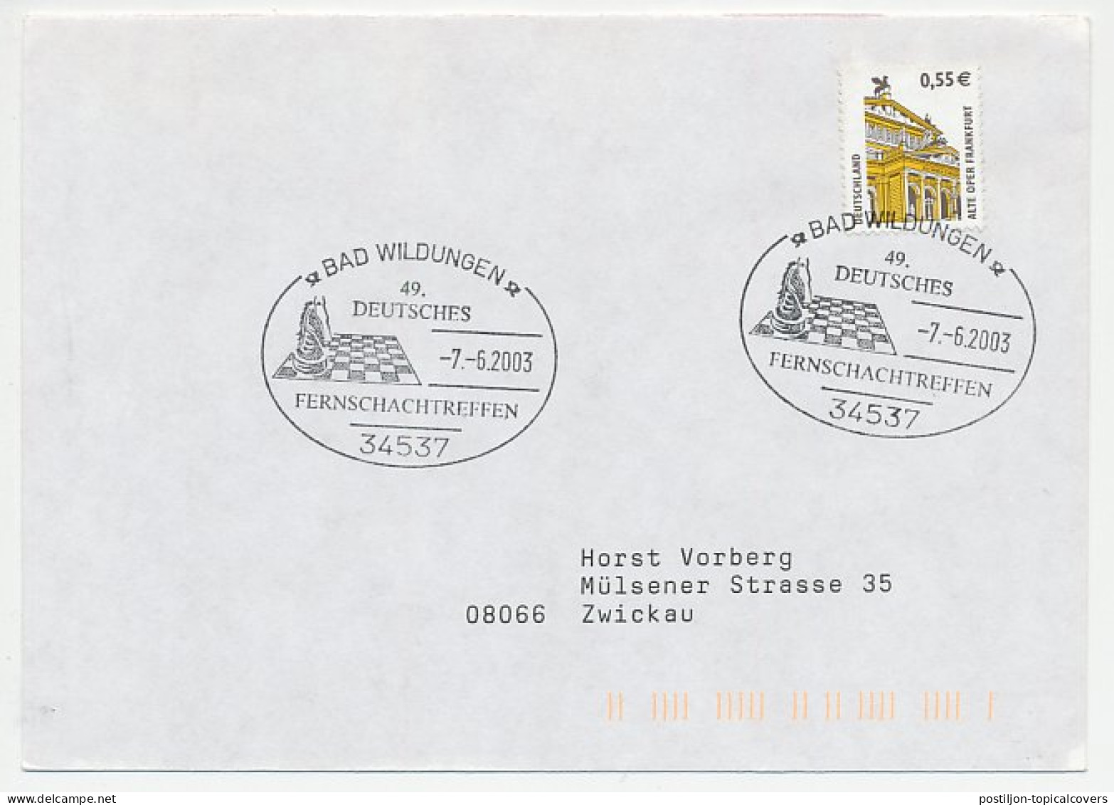 Cover / Postmark Germany 2003 Chess - Sin Clasificación