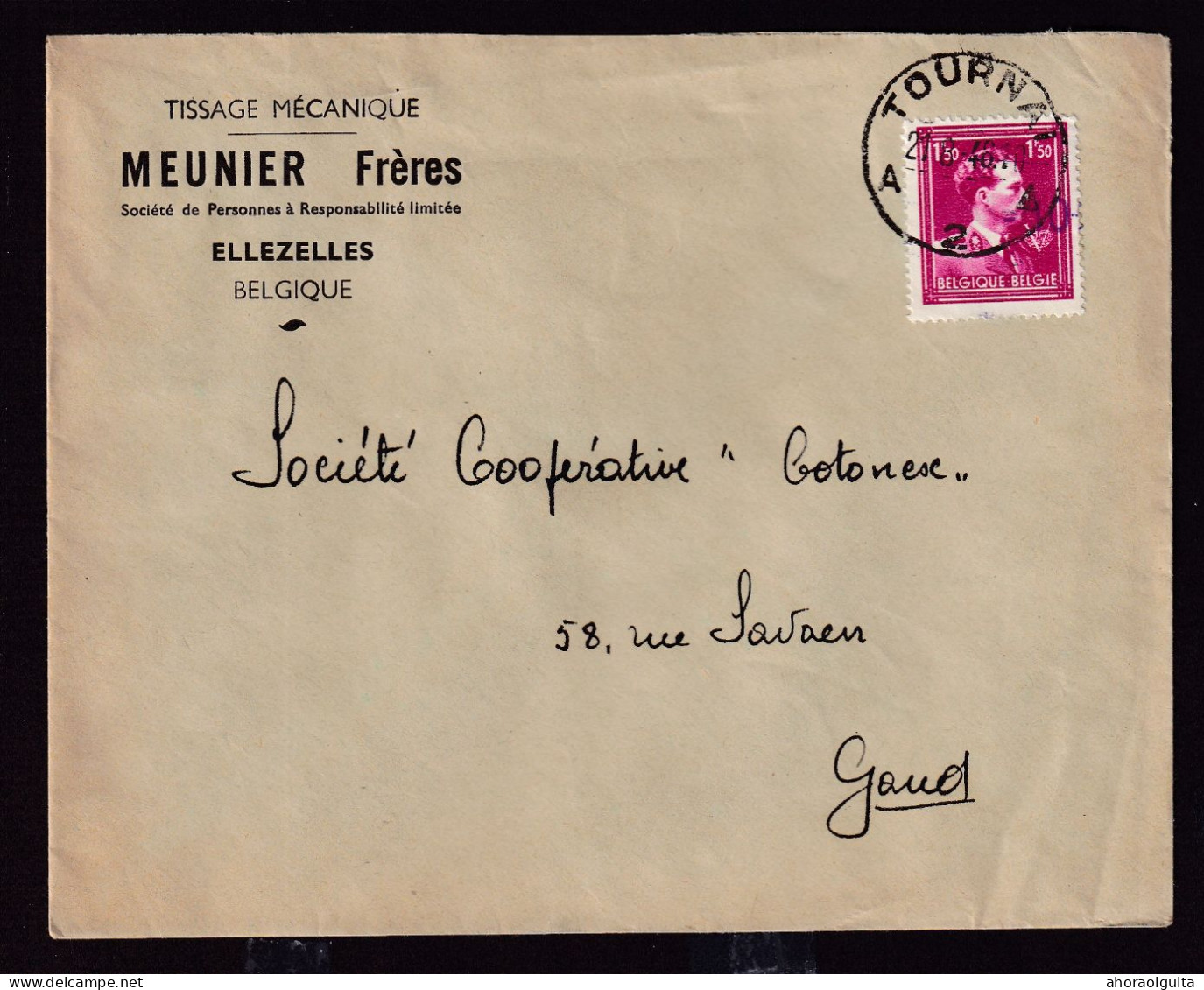 DDGG 144 -- 2 X Enveloppe TP Moins 10 % Surcharge Locale  1946 - Entete Tissage Mécanique Meunier Frères à ELLEZELLES - 1946 -10 %