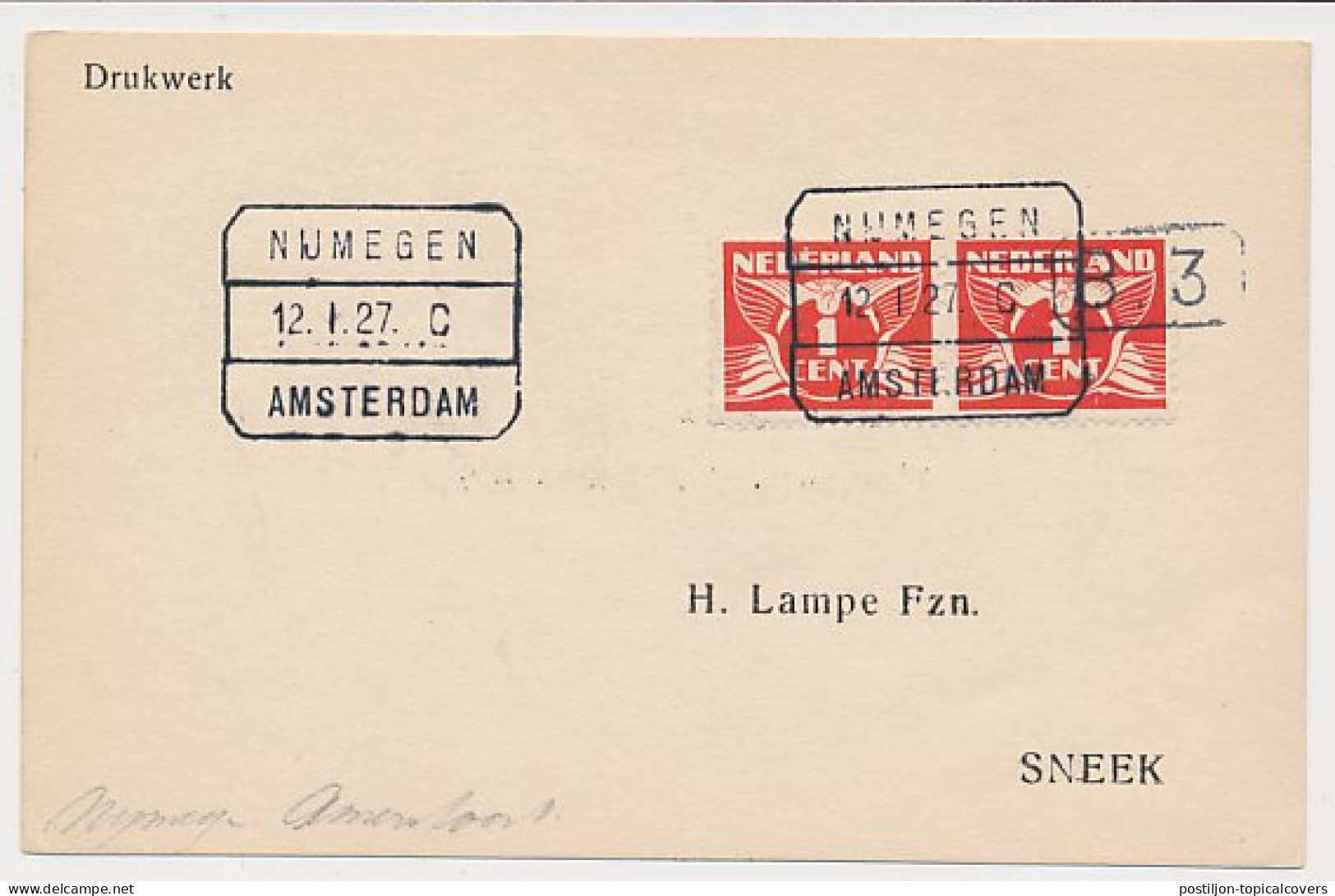 Treinblokstempel : Nijmegen - Amsterdam C 1927 - Non Classés