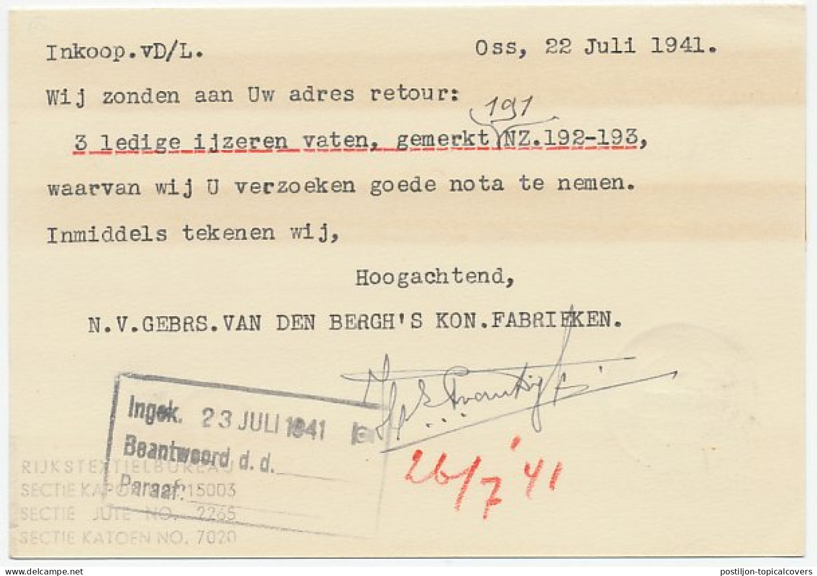 Perfin Verhoeven 053 - B - Oss 1941 - Zonder Classificatie