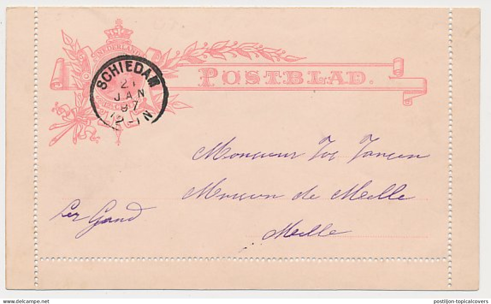 Postblad G. 7 Y Schiedam - Belgie 1897 - Ganzsachen